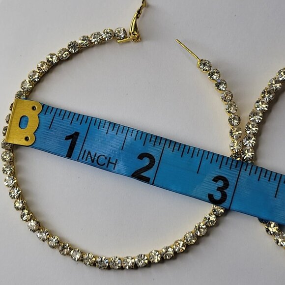Statement Gold Tone HoopEarrings Crystal Encrusted Hoop Earrings - Picture 5 of 7